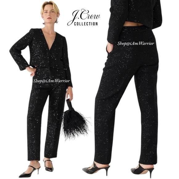 J.Crew Collection NWT sequin sparkle black pants *shop@iamwarrior - Picture 1 of 12
